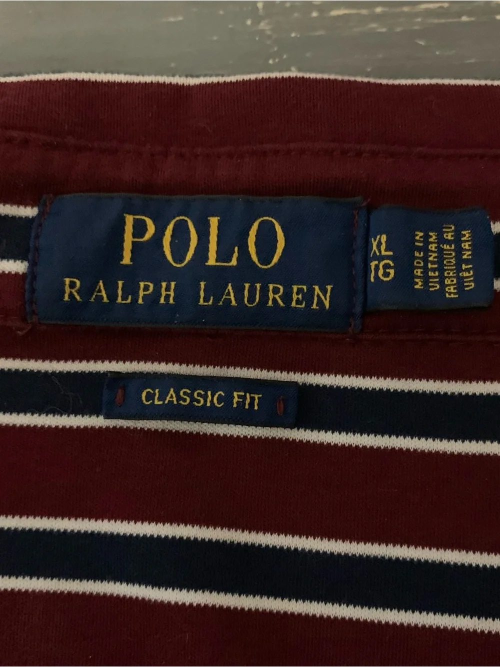Ralph Lauren Burgundy, Navy & White Striped Polo Shirt size XL
